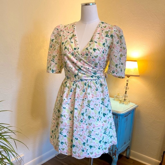 NWT Adelyn Rae Denise Cotton Eyelet Floral Puff Sleeve Mini Dress, Pink - Picture 5 of 6